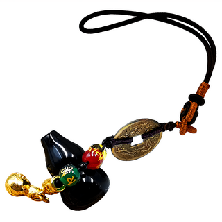 財神小舖 雙福轉運吊飾 保平安 增進財運 旺財旺事業 包包吊飾 汽車吊飾 精美禮品, 黑曜石, 1組