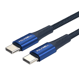 POLYWELL 寶利威爾 Type-C To Type-C PD編織快充線 鋁合金 適用安卓 手機 平板 PW15-W45-A319, 2m, 藍色, 1條