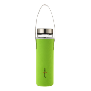 BLACK HAMMER 晶透玻璃水瓶 附布套 630ml 高硼硅耐熱玻璃 304不鏽鋼內塞 5cm寬口設計, 豌豆綠, 1個