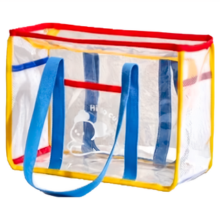透明收納袋-藍帶紅黃邊 PVC材質, 大(34 x 25.8 x 15cm)