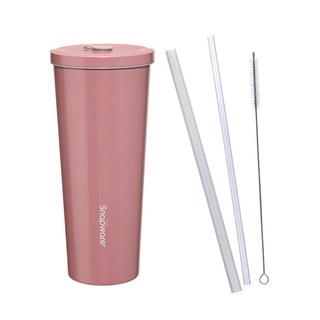 Corelle Brands 康寧餐具 Snapware 陶瓷不鏽鋼真空保溫吸管杯 附吸管3件組, 焦糖野莓, 800ml, 1組