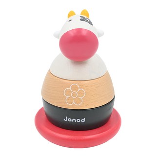 Janod 層層疊搖滾樂 快樂牛媽媽 三層可套疊 逗趣不倒翁 底部響鈴設計, 1個