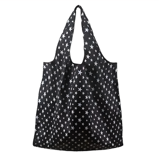 超質感厚實環保購物袋, 38 x 40cm, 黑底白星星, 1個