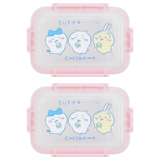 Chiikawa 吉伊卡哇 鮮扣長方保鮮盒 粉紅色 900ml 2個 - 可愛卡通 密封保鮮 廚房收納好幫手, 2個容器 + 2個蓋子