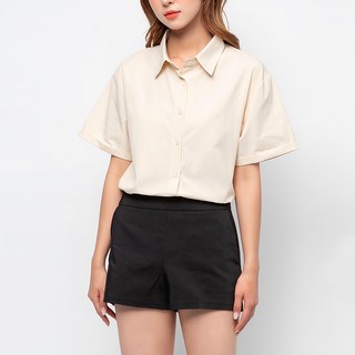 CARET 女款棉質短袖襯衫 - 淺米色, 淺藍色, FREE SIZE