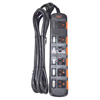 PowerSync 包爾星克 6開6插安全防塵延長線 3孔 TPS356DN0045, 4.5m, 黑色, 1個