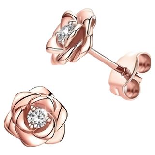 SOLARFRI 純銀針耳環 S925鍍14K玫瑰金頂級CZ鑽飾抗敏耳環 S130P