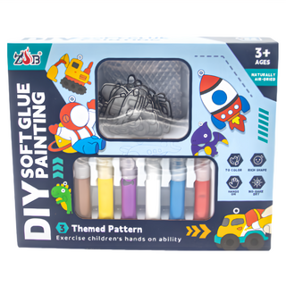 OhBabyLaugh 免烤膠畫 1組 DIY軟膠畫 圖案掛件模具 彩繪膠筆 吊飾珠鍊, 車車款