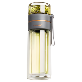 DINISI 雙層玻璃 泡茶杯 茶水分離杯, 400ML 最大容量, 高硼硅玻璃, 灰色, 450ml, 1個