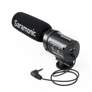 Saramonic 楓笛 指向性電容式麥克風, 10dB音頻增益, 200Hz低切濾波器, 輕量化結構, 便攜易用, SR-M3, 黑色