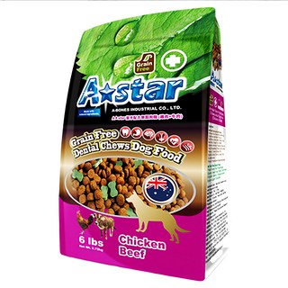 A star 無穀狗糧 潔牙配方 天然成分, 雞肉牛肉, 2.72kg, 1袋