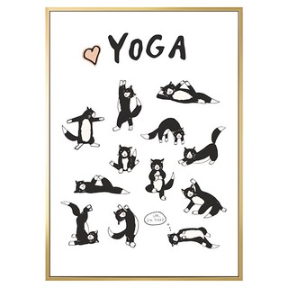 菠蘿選畫所 Yoga! 瑜伽貓貓 掛畫 59.4 x 42cm 金色框 可愛動物掛畫, 金色