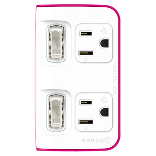 Tyson 太順電業 2切2座 3P便利型 節能小壁插 TS-122B 洋紅色, 1個