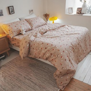 棉床本舖 床包三件組，5x6.2尺，100%精梳棉，含枕套, 雙人(床包186 x 150cm + 2個枕套75 x 45cm), 桃米島