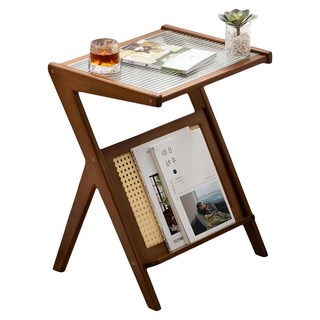 德利生活 折疊式玻璃茶几 45cm, 茶色, 1個