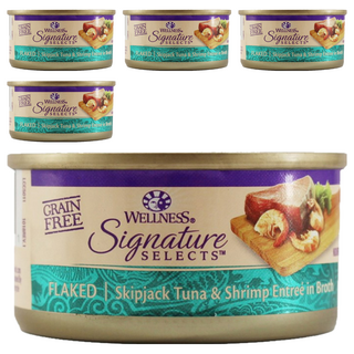 WELLNESS 寵物健康 SS 名廚特選主食罐 貓用, 鮮鮪魚片 + 鮮蝦, 79g, 5罐
