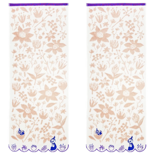 MARUSHIN 丸真 Moomin小不點與美寶春花綻放毛巾 100%純棉 精緻刺繡, 米色, 34 x 36cm, 2條