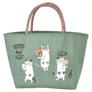 kUSUgURU JAPAN 日本眼鏡貓 船形午餐袋/拉鍊式保冷保溫袋 鋁箔材質 內有隔袋, 綠色, 1個