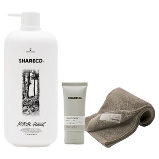 SHARECO 台灣公司貨 日常沐浴組 木曜森林沐浴膠 + 淺棕純棉短浴巾 + 潔面乳體驗, 1套
