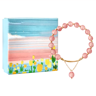 O'Pretty 歐沛媞 幸運草莓晶手鏈 附精美禮盒 開運轉運 天然晶石能量磁場, 7.5 x 7.5 x 3.2cm