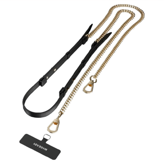 MAGEASY 皮革金屬鍊掛繩 + 掛繩片組, 皮革黑 + 金色, 1組