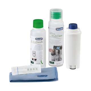 DeLonghi 迪朗奇 咖啡機保養清潔套組，軟水過濾器 除鈣劑 奶壺清潔劑 擦拭布 水質軟硬度試紙, 藍色, 1組