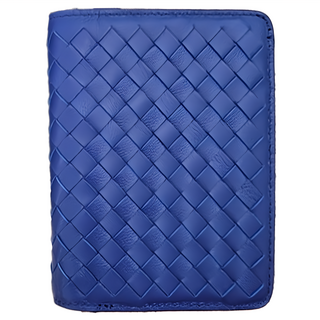 真皮羊皮手工編織錢包 中夾, 13 × 10 × 3cm, 藍色