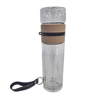 LifeHouse 茶水分離泡茶杯 雙層玻璃泡茶杯, 卡其色, 400ml, 1個