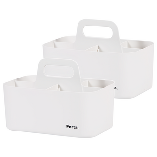 里特 Porta系列 多功能桌面收納盒 附手提把 可堆疊設計 W250 x D156 x H170mm, 象牙白, 2個