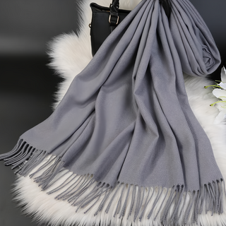 KissDiamond 純色喀什米爾羊絨加厚保暖兩用披肩流蘇款圍巾 KD-A001SPT