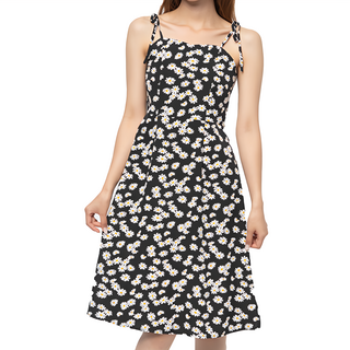 CARET 女款雛菊花紋吊帶連衣裙, M, 黑