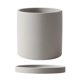 KOTI 日安生活 莫蘭迪色陶瓷花盆圓筒形附底盤/盆栽/花槽, 淺灰色, 1個