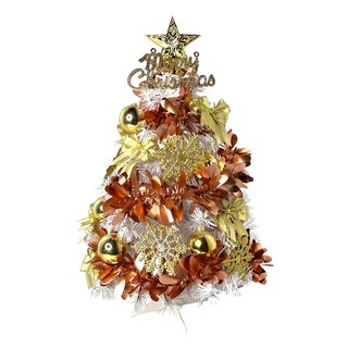 摩達客 特仕幸福型裝飾亮金箔聖誕樹 + 50燈LED銅線燈串+ USB電池盒兩用充電, 白色 + 香檳雙金