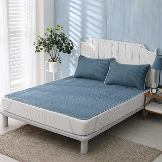 Ishur 伊舒爾 乳膠涼蓆墊三件組 有效防護 柔軟舒適 透氣輕薄, 涼蓆墊 + 枕套 x 2, 冰炫青