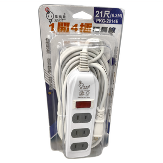 電精靈 2P延長線 1開4插 21尺(6.3M)長線, PKG-2014E, 1個