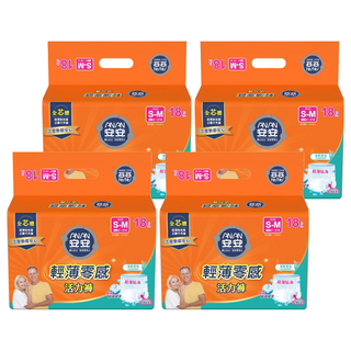 安安 輕薄零感活力褲 成人紙尿褲 18片 超薄貼身 清新香氛, S-M 腰圍22~35吋, 4包