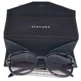 ALEGANT UV400太陽眼鏡 羽柔復古銀邊質感墨鏡, 彷若黑, 140mm