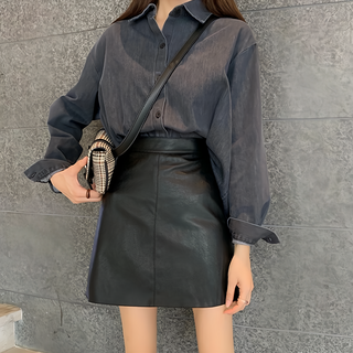 性感霧面素色皮裙, M, 黑