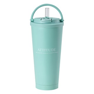 Hiromimi 手提內瓷不鏽鋼吸管杯 耐熱100度, 清風綠, 750ml, 1個