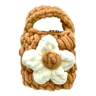 Timo 針織花朵毛絨耳機套/收納袋 奶茶色 棉+樹脂, 1個