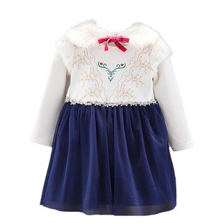 Kori Deer 可莉鹿 冰雪女王安娜造型保暖毛領長袖洋裝 女童萬聖節禮服 秋冬裙, 1入, 公主, 90