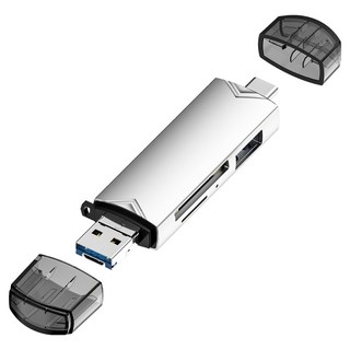USB3.0多功能6合1 OTG讀卡機, 1個, 銀色, D-398