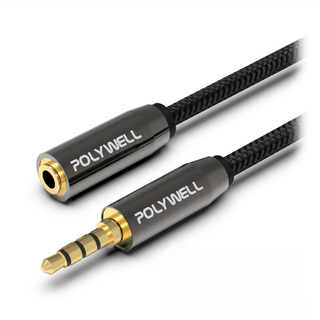 POLYWELL 寶利威爾 3.5mm 立體聲麥克風音源延長線 公對母 4極 2m, PW15-W52-B012, 黑色, 1條