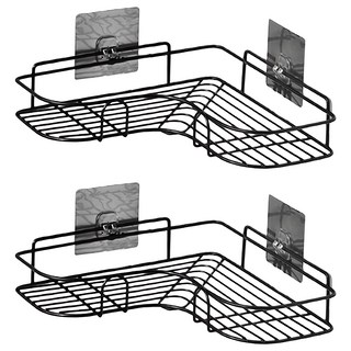 BangJiaShi 幫家適 金屬置物架/浴室置物架/廚房置物架 附貼片, 26.7 x 26.7 x 6cm, 黑色, 2個