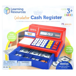 Learning Resources 角色扮演遊戲 LR 經典收銀機 Set, 包含30張實際尺寸的假鈔、40枚塑膠硬幣、 假信用卡和遊戲指南, 1盒