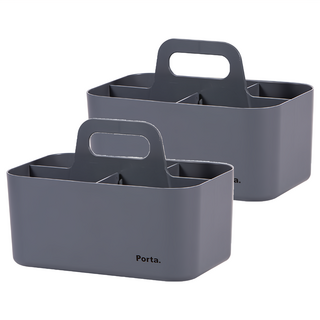 litem 里特 Porta系列 多功能桌面收納盒 可層疊收納 附把手 隔板分類收納, 灰色, 2個