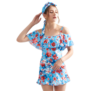 Summer love 夏之戀 大女連身三角二件式泳衣, 附外搭裙, 附活動式罩杯, L, #951, 1件