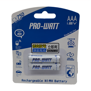 Mayka 明家 PRO-WATT 低自放鎳氫充電電池 AACX750 4號 1.2V 800mAh 可重複充電500次, 2顆, 1組