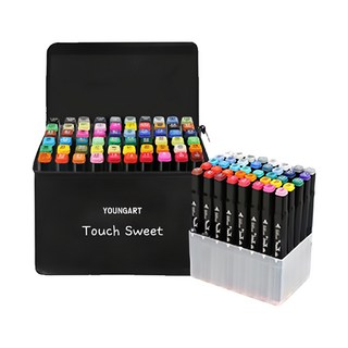 YOUNG ART Touch Sweet 雙頭麥克筆組 黑色筆身款 含30格透明筆筒2入, 60色, 1組