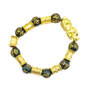 貔貅六字箴言手珠，開運招財轉運手鍊，男女情侶手鏈，個人配飾, 手鍊直徑 6~7cm (最大展開14cm), 千貅萬貫